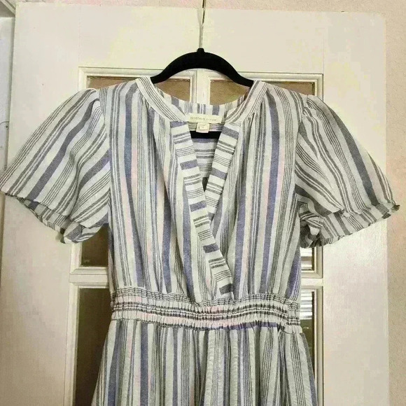 Monteau Short Sleeve V Neck Striped Relaxed Flowy Farmhouse Maxi Dress Medium - Picture 4 of 10